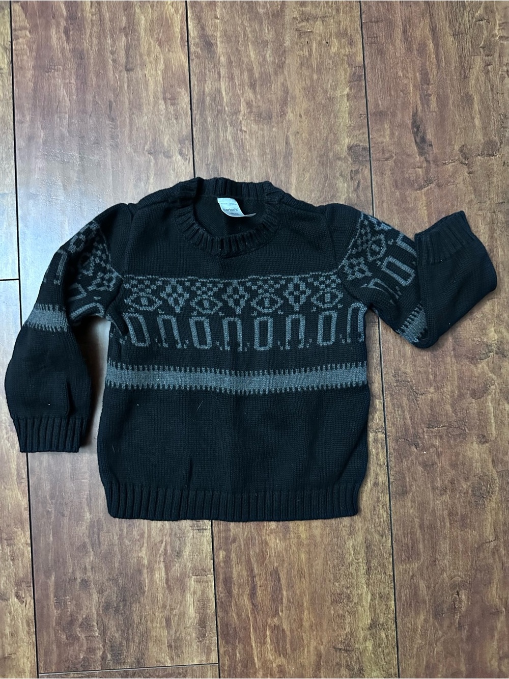 18 mths Black Crewneck Sweater with Gray Fair Isle Pattern